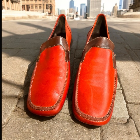 Exquisite red leather size 42.5 /US 9.5 men’s leather loafers slipons made italy